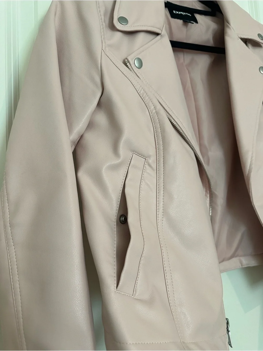 Express Pale Pink Faux Leather Moto Jacket